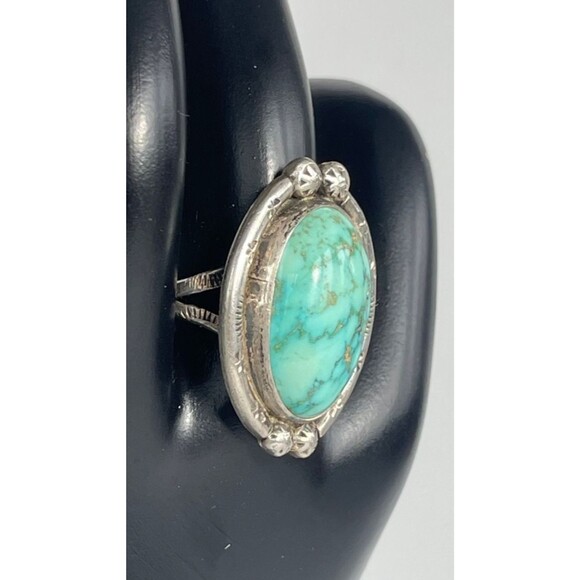 Turquoise Navajo Native Silver Ring Signed AD Size 9 weighs 12.14 gr Gem Stone - Picture 7 of 15